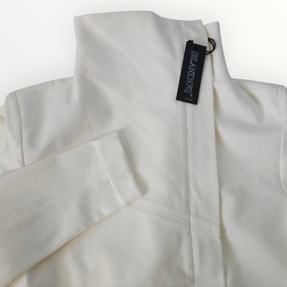 BLANKNYC Cream Stand Collar Moto Jacket Womens S Zip Pockets Minimalist Chic New